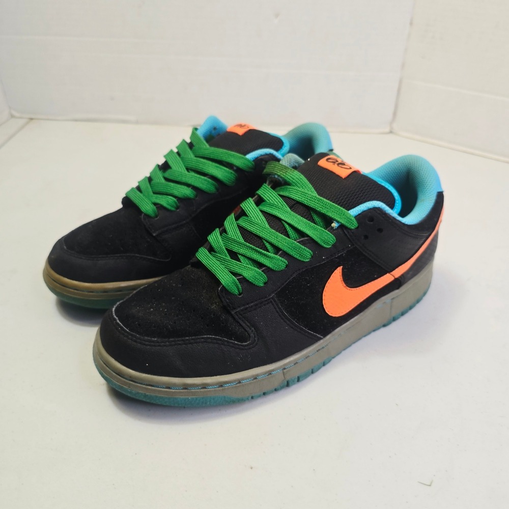 Nike Mens Dunk Low 6.0 Chlorine Blue Size 8 Black Orange Fat Tongue 517564-084